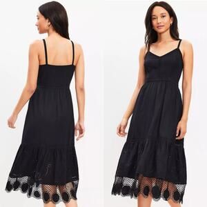 NWT Loft Women's Sleeveless Lace Trim Linen Blend‎ Strappy Midi Dress Size 12